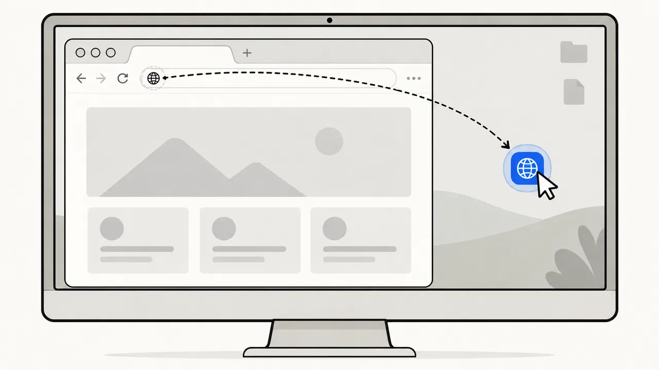 Dragging the site icon from the address bar onto the desktop to create a shortcut