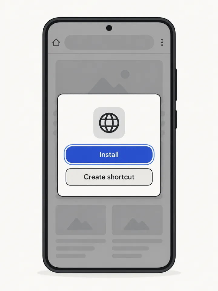 Android dialog offering Install or Create shortcut
