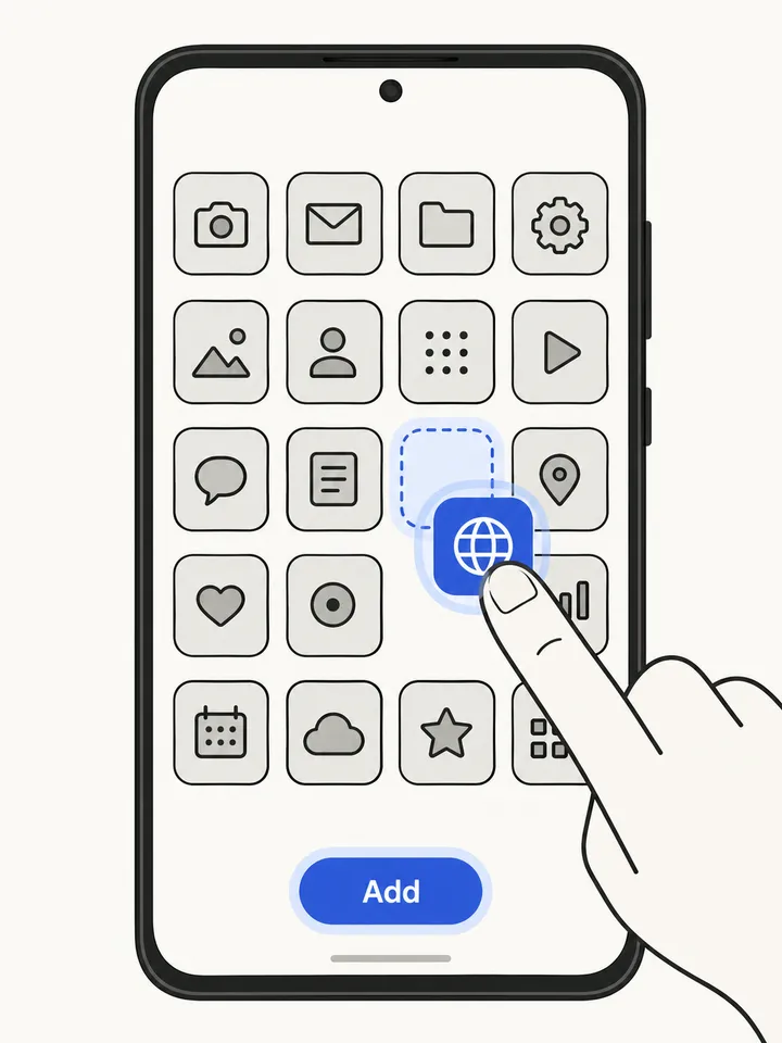 Dragging the new website icon into place on an Android home screen