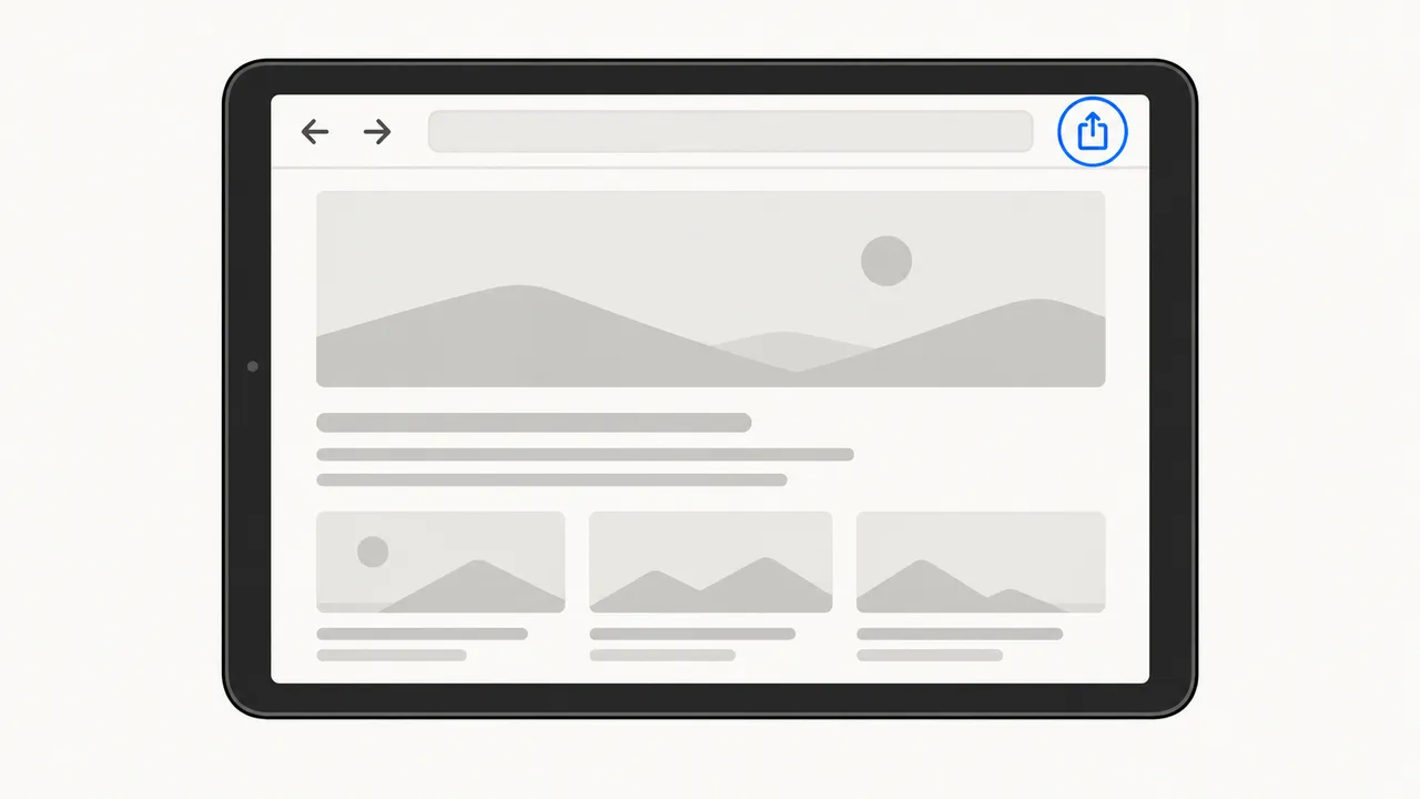 iPad browser with the Share button at the top right highlighted