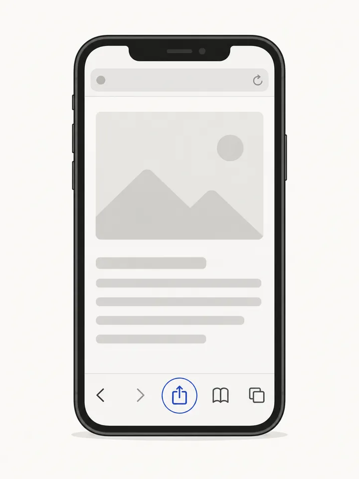 iPhone browser with the Share button highlighted