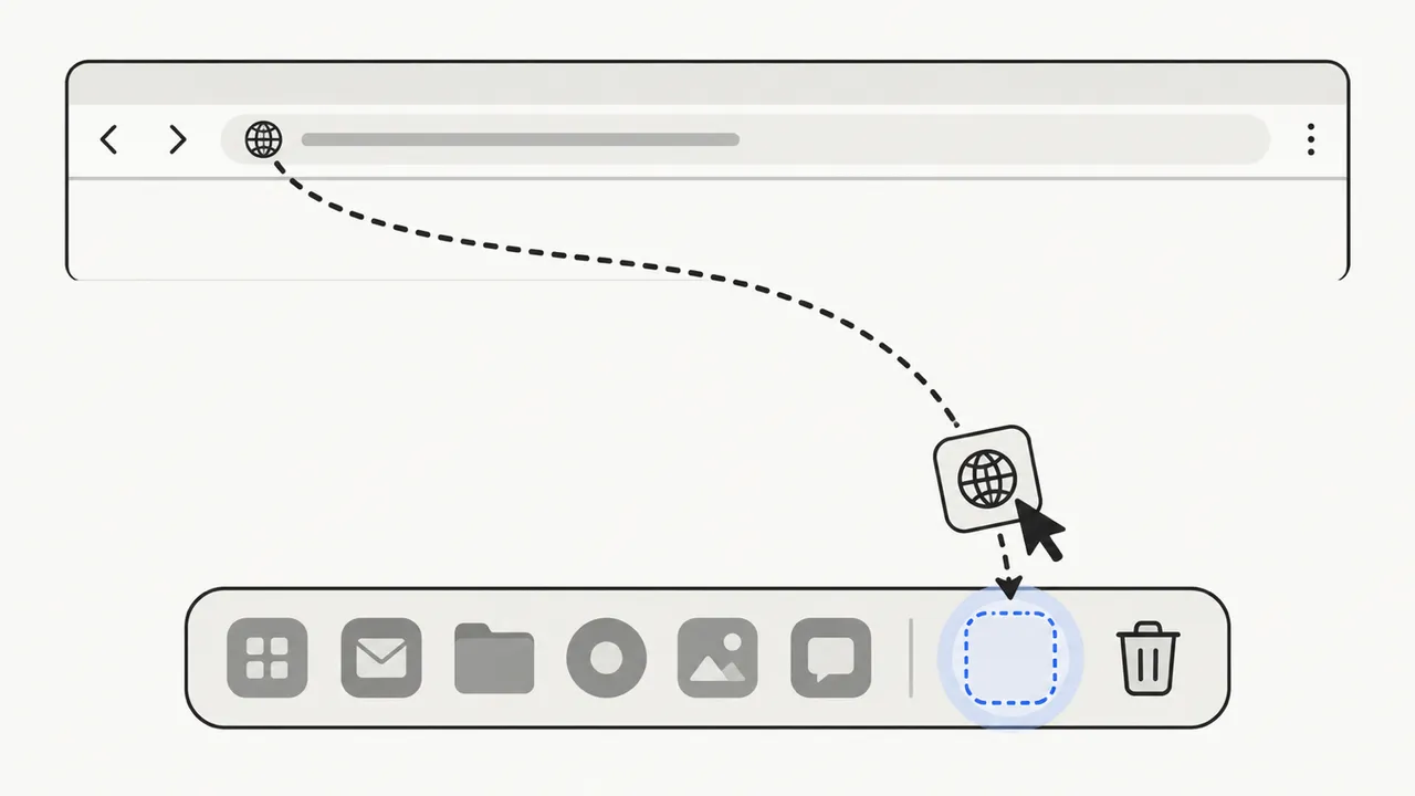 Dragging a web address to the right end of the Dock