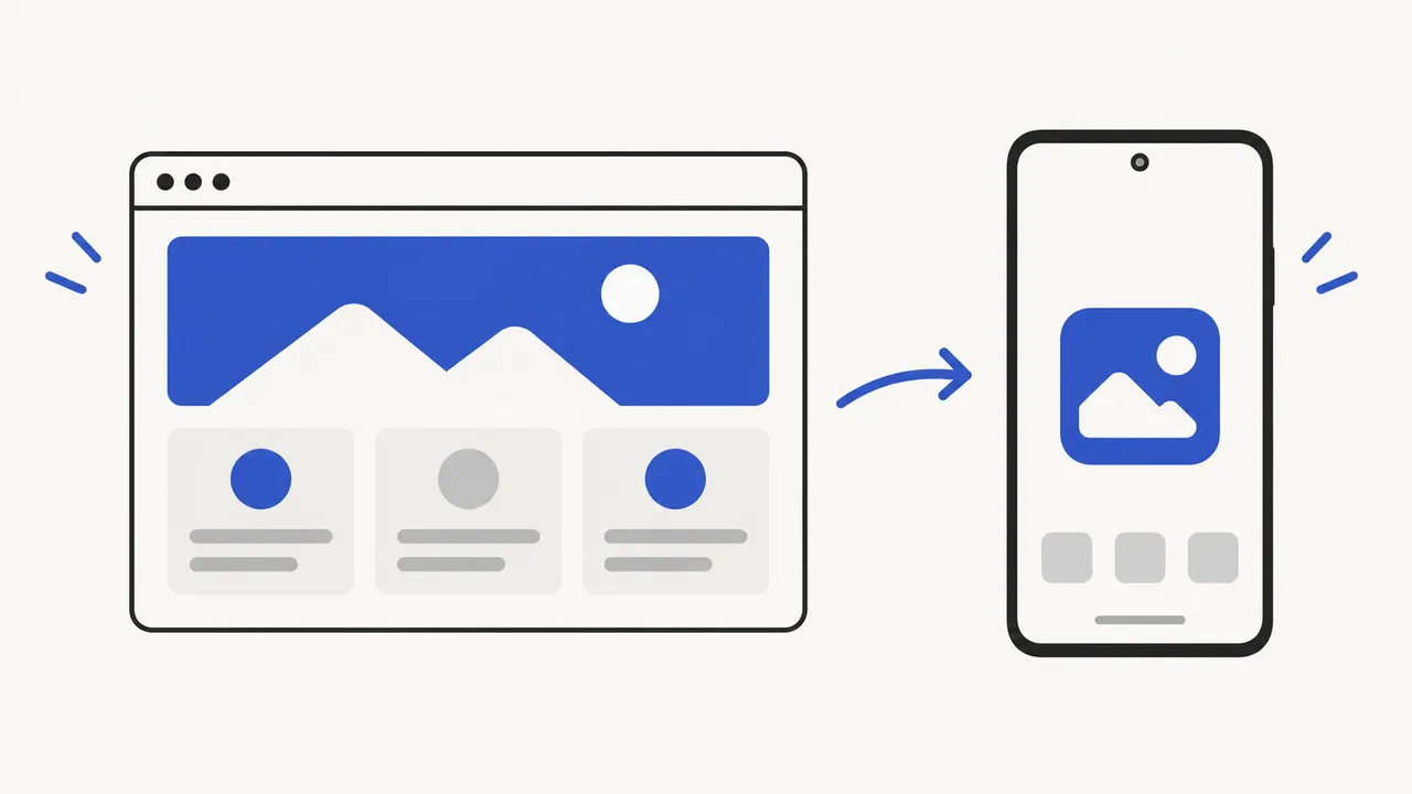 A website in a browser window becoming an Android app