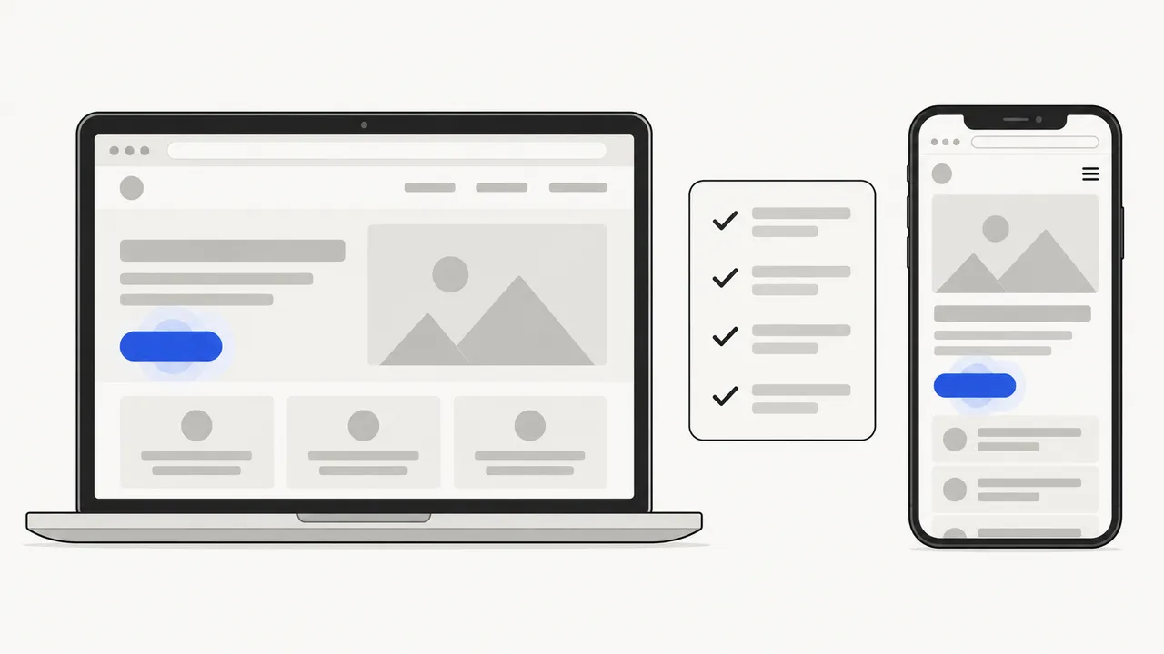 The same responsive page on a laptop and a phone with a readiness checklist